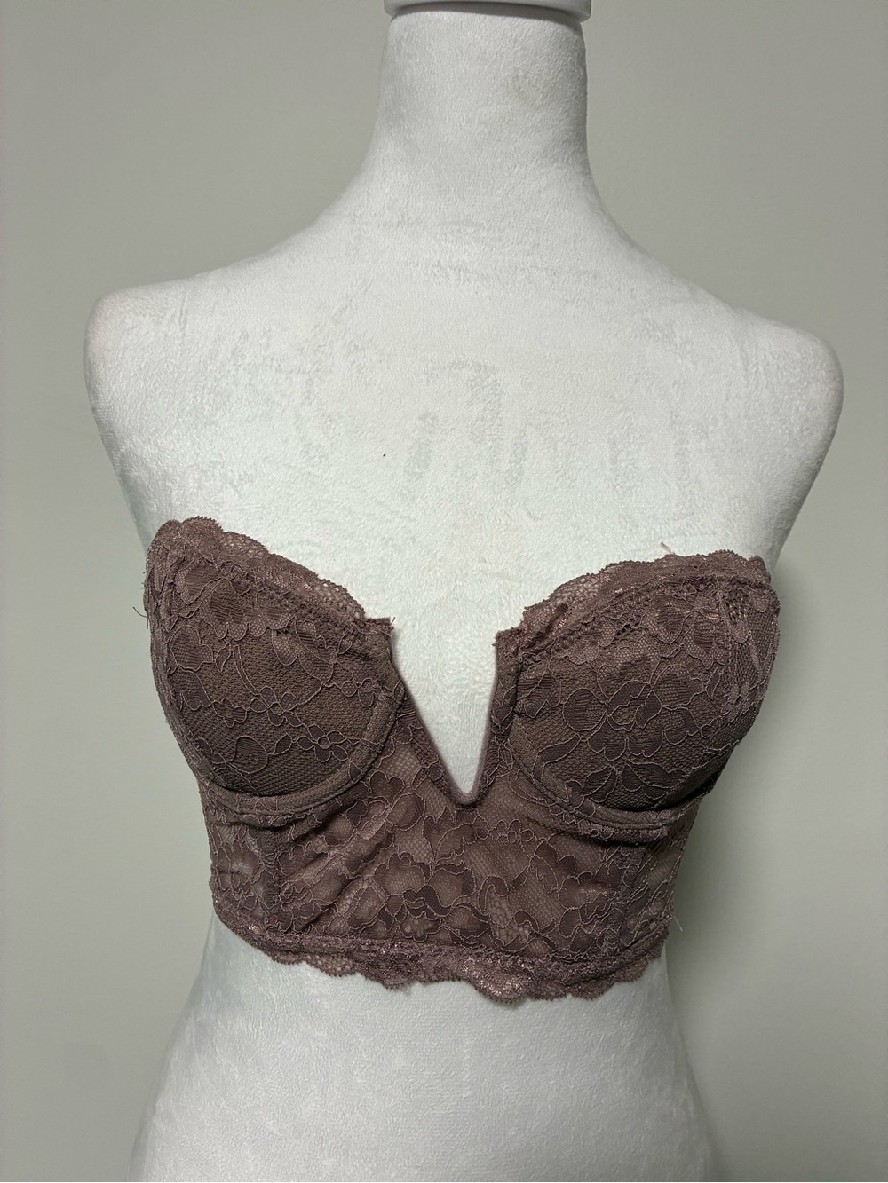Dynamite Mauve Brown Lace Strapless Longline Bustier